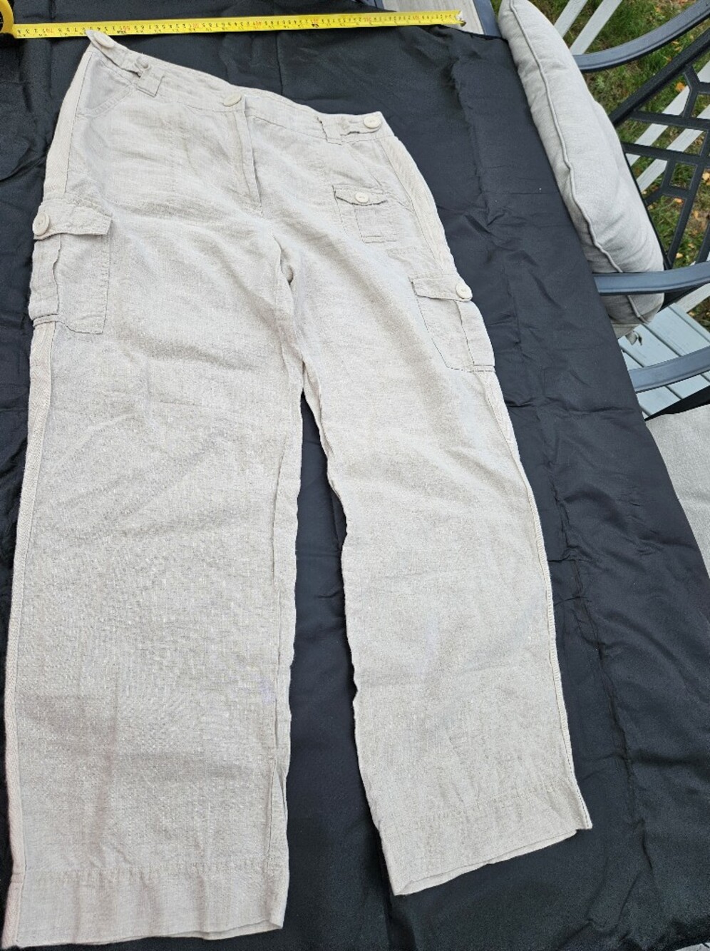 Talbots 100% Irish Linen Cargo Pants Beige Tan Neutral Casual Size 12